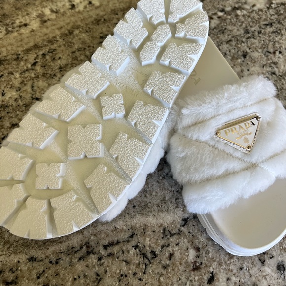 brand new never worn white prada shearling slides - Picture 3 of 3